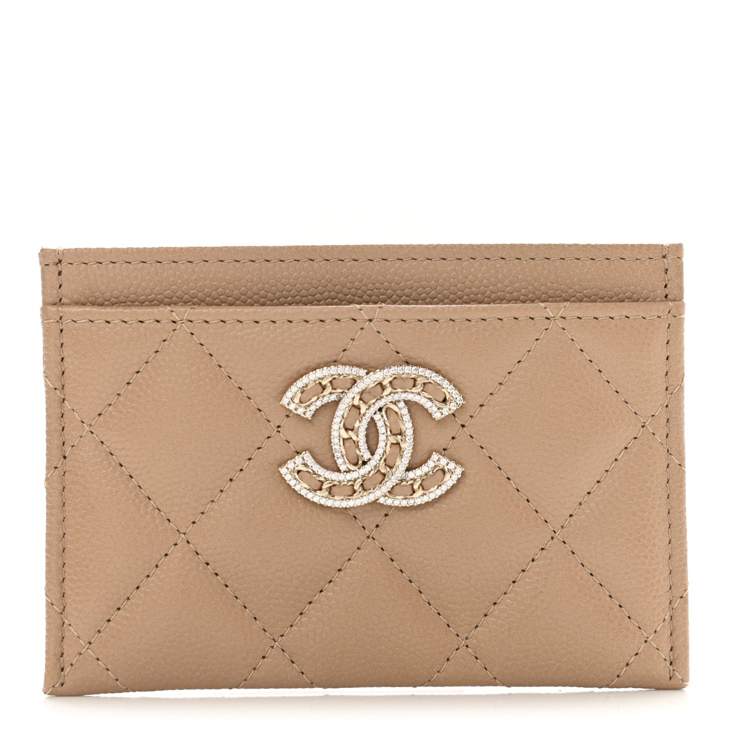 Chanel Caviar Quilted Crystal Card Holder Beige 1 of 10