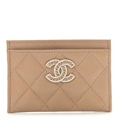 Chanel Caviar Quilted Crystal Card Holder Beige 1 of 10