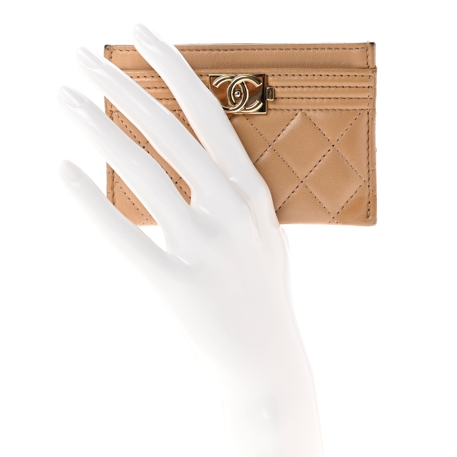 Chanel Lambskin Quilted Boy Card Holder Beige 2 of 10