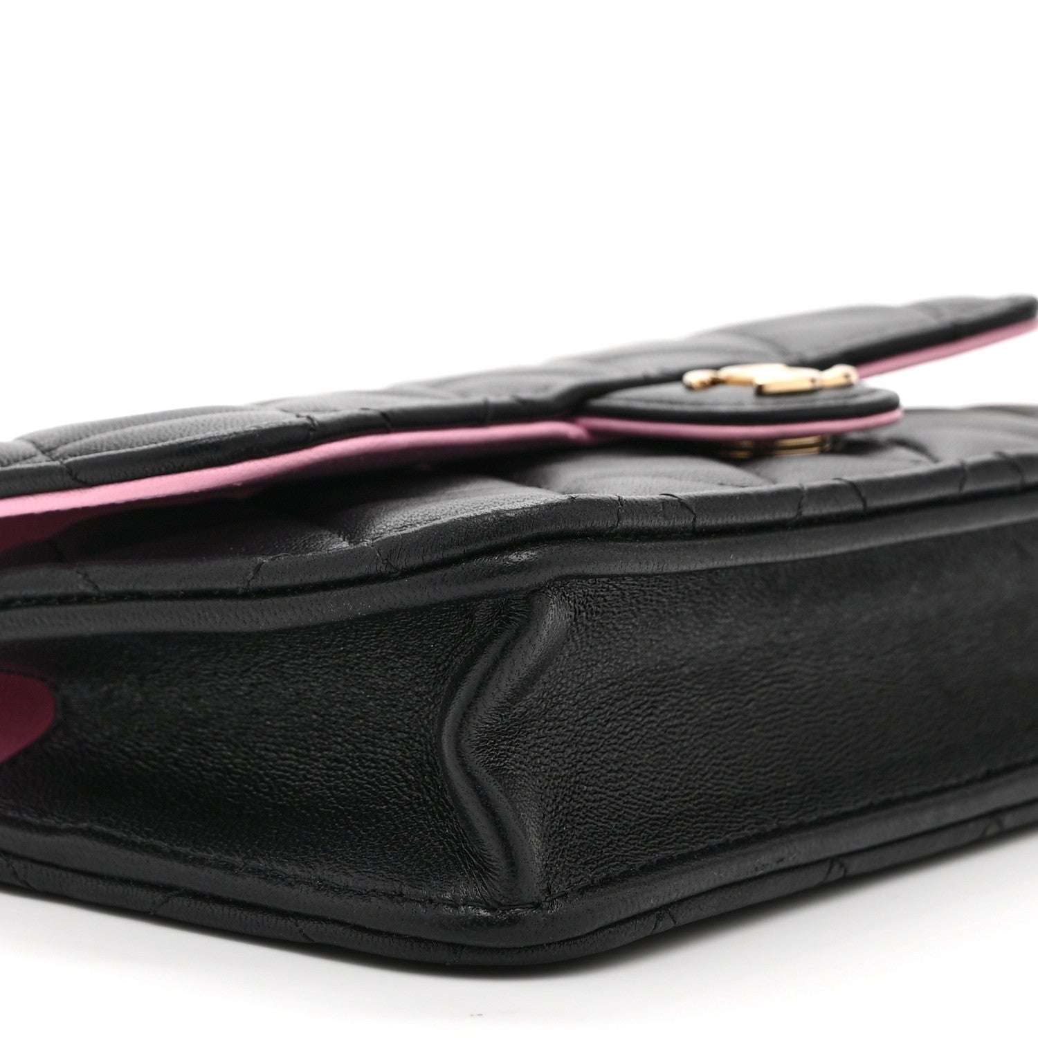 Chanel Lambskin Quilted Flap Phone Holder With Chain Black Lilac