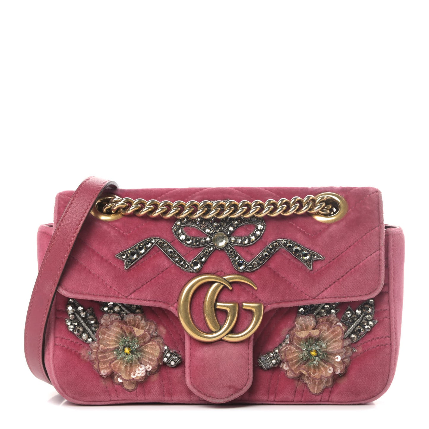 Velvet Matelasse Embroidered Mini GG Marmont Shoulder Bag Light Raspberry Rose