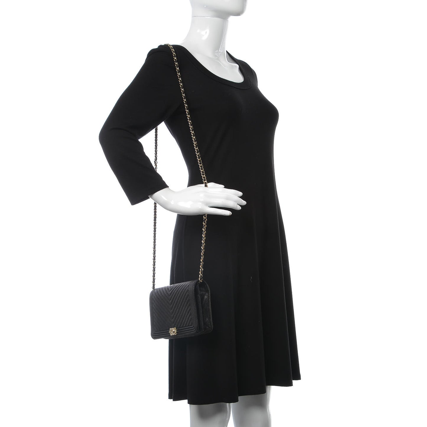Caviar Chevron Quilted Boy Wallet On Chain WOC Black