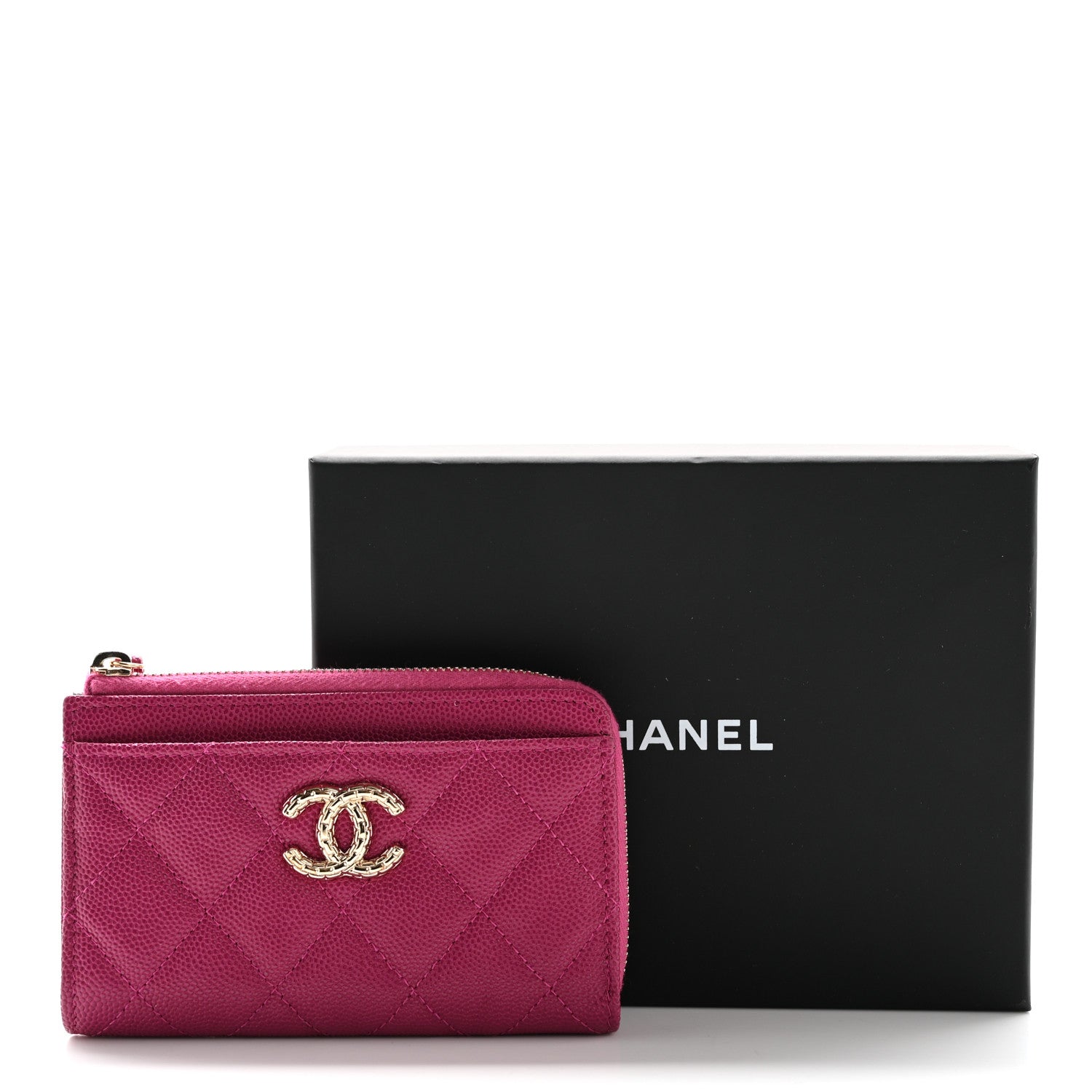 Chanel Caviar Quilted CC Zip Around Card Holder Dark Pink 10 of 10