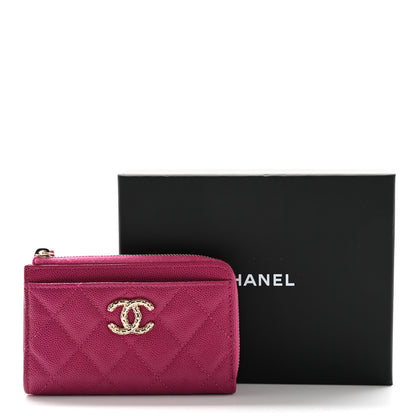 Chanel Caviar Quilted CC Zip Around Card Holder Dark Pink 10 of 10