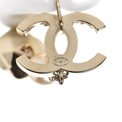 Chanel Metal Bead Pearl CC Drop Earrings Golden Pearly White 4 of 5