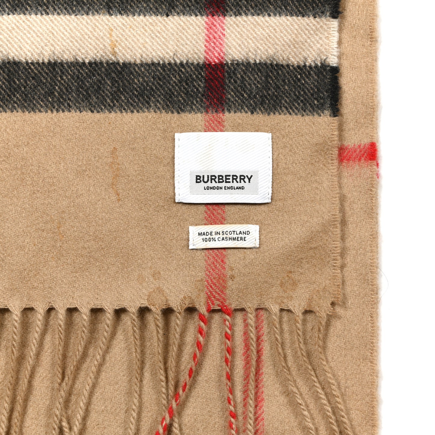 Cashmere Giant Check Fringe Scarf Archive Beige