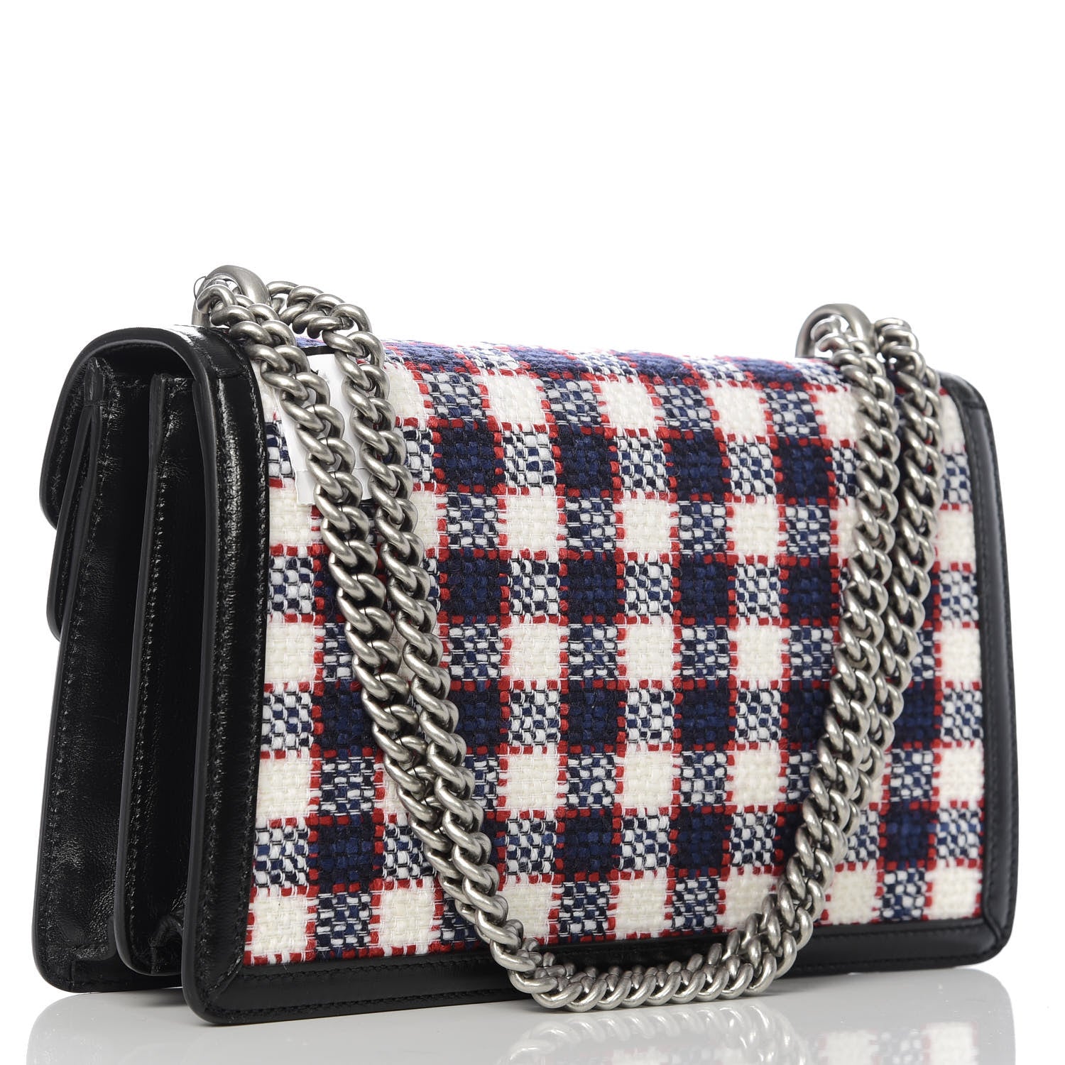Gucci Vintage Tweed Check Small Dionysus Shoulder Bag White Hibiscus Red Marine 3 of 10