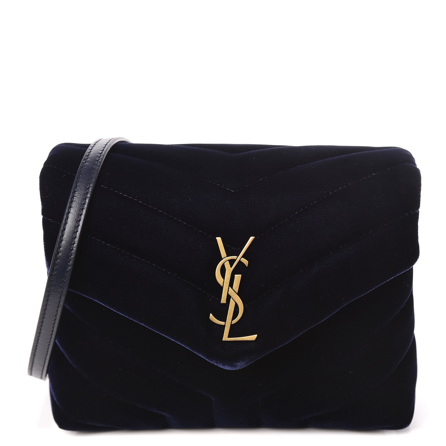 Saint Laurent Velvet Y Quilted Monogram Toy Loulou Crossbody Navy 1 of 10