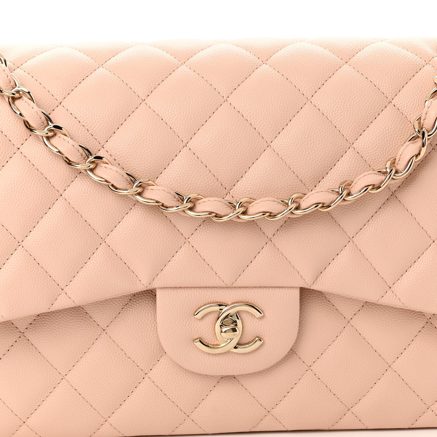 Caviar Quilted Jumbo Double Flap Light Beige