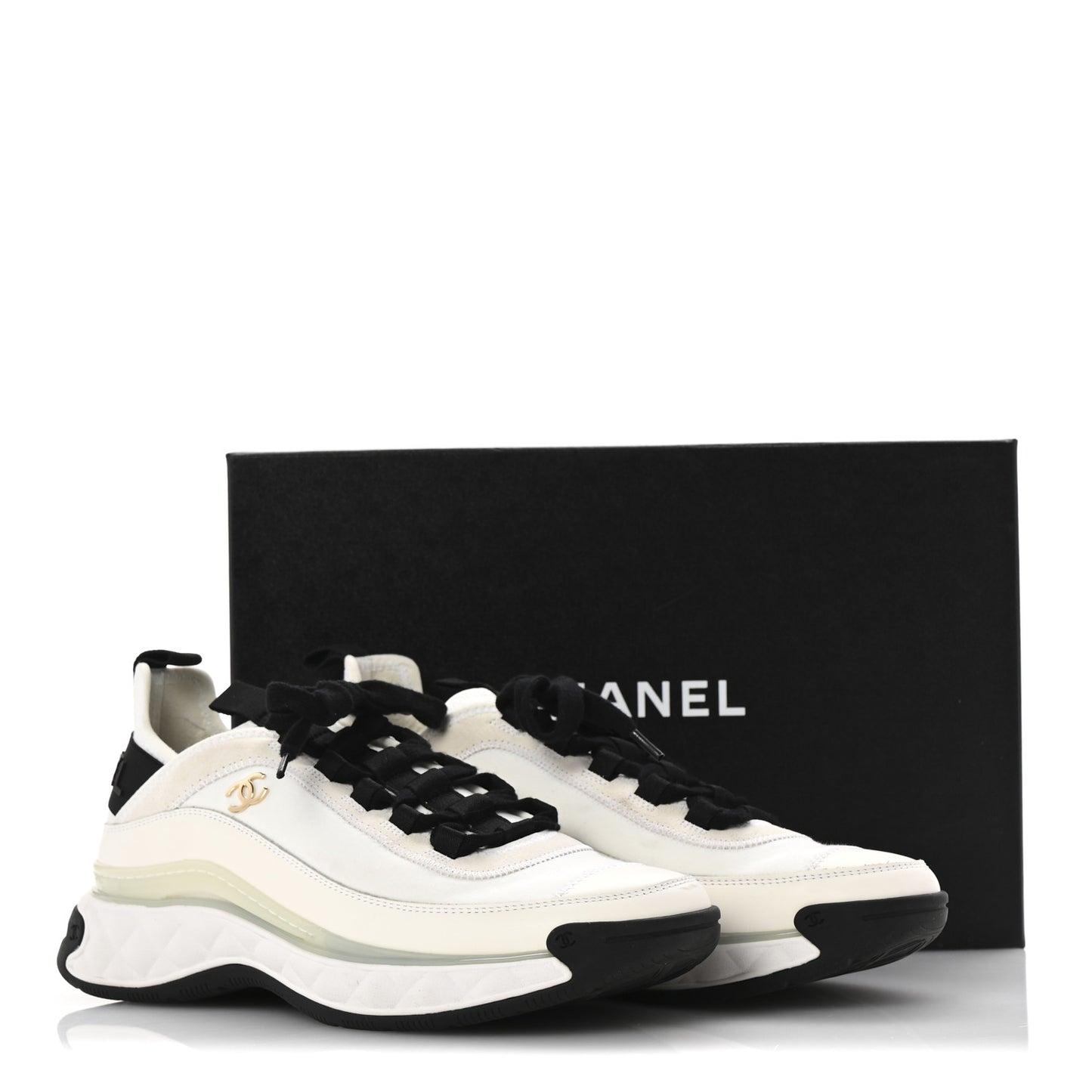 Velvet Calfskin Mixed Fibers CC Sneakers 39.5 Ivory Black