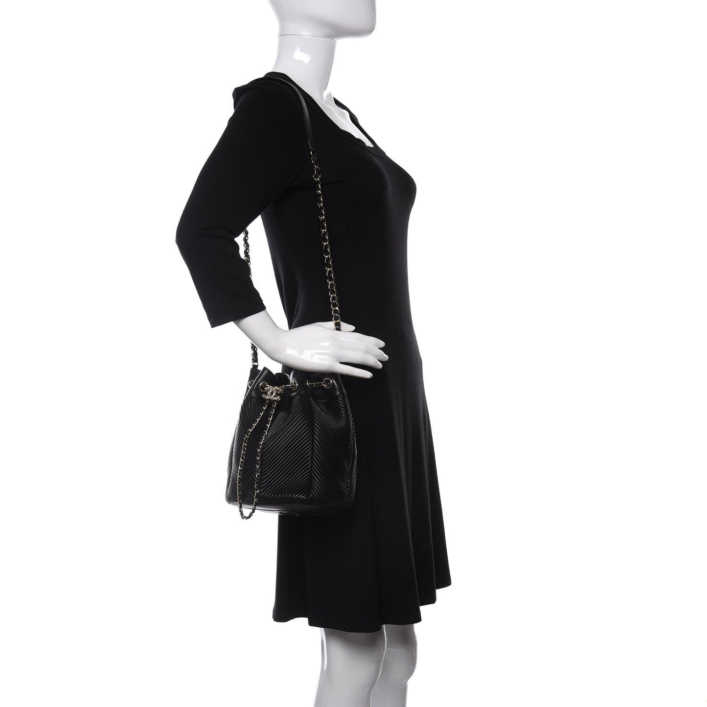 Lambskin Chevron Drawstring Bag Black