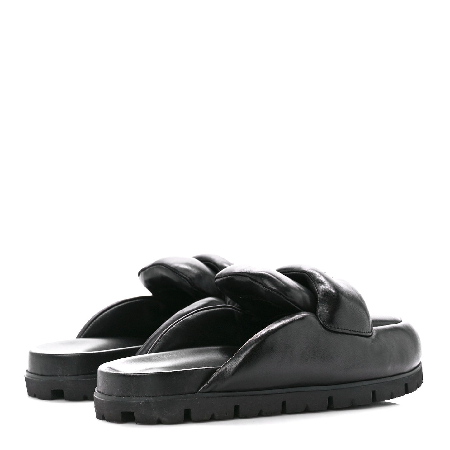 Nappa Soft Padded Metal Triangle Logo Lug Sole 20mm Mules 38 Black