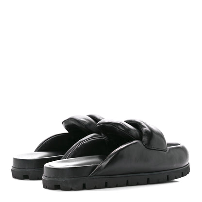 Prada Nappa Soft Padded Metal Triangle Logo Lug Sole 20mm Mules 38 Black 4 of 9