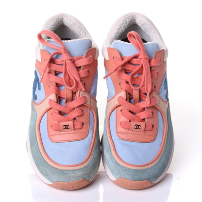 Chanel Nylon Lambskin Suede Calfskin CC Sneakers 36 Coral Light Blue White 5 of 10