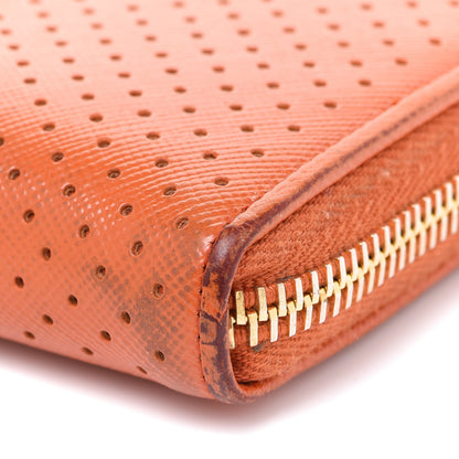 Prada Saffiano Perforated Striped Zip Around Wallet Papaya Caramel 11 of 15
