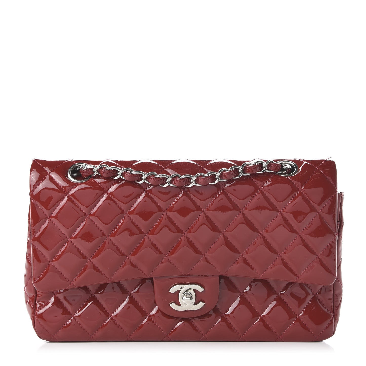 Patent Calfskin Quilted Medium Double Flap Red