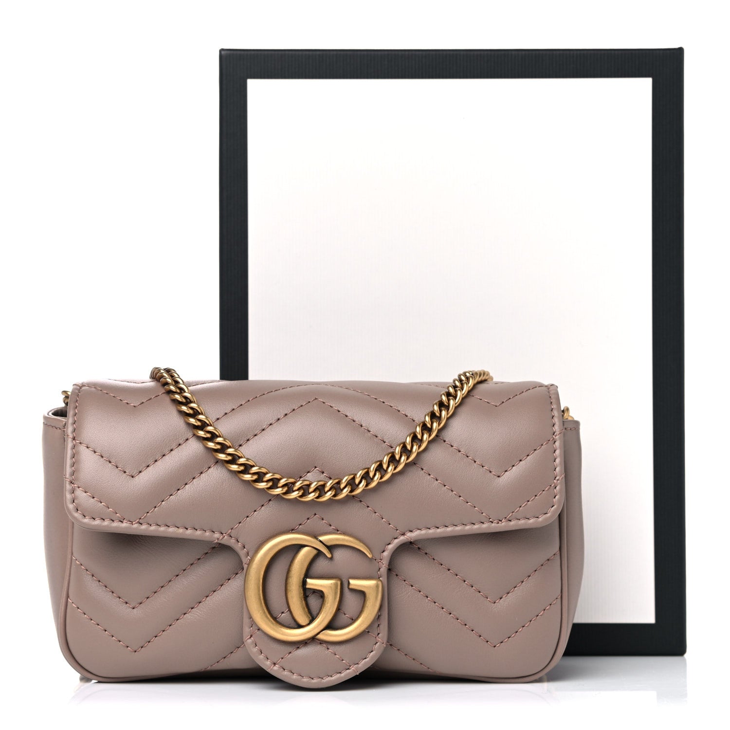 Gucci Calfskin Matelasse Super Mini GG Marmont Shoulder Bag Porcelain Rose 11 of 11