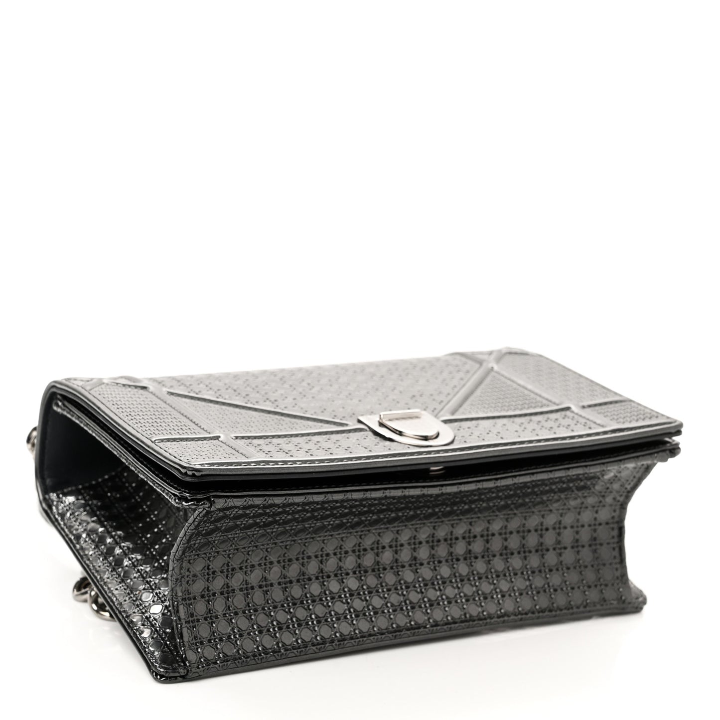 Metallic Patent Micro-Cannage Small Diorama Flap Bag Onyx Black