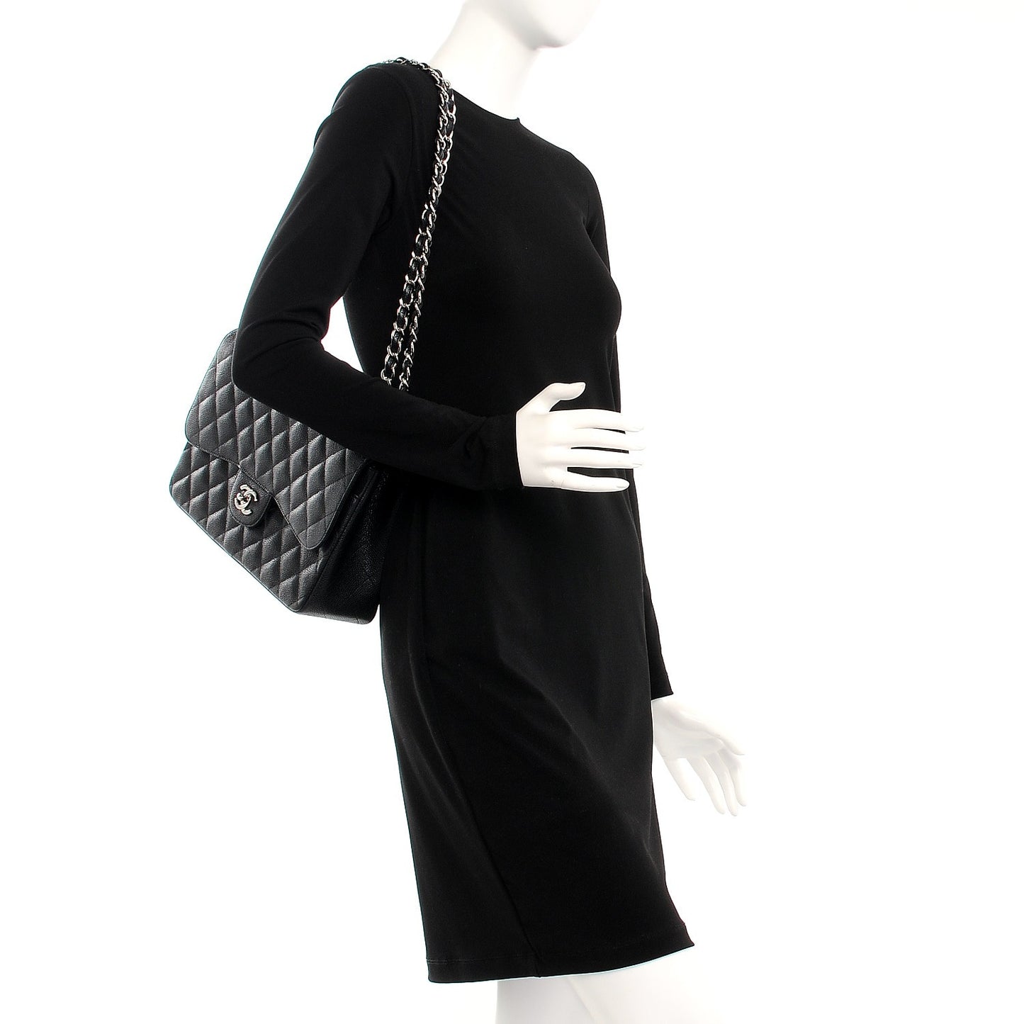 Caviar Quilted Jumbo Double Flap Black