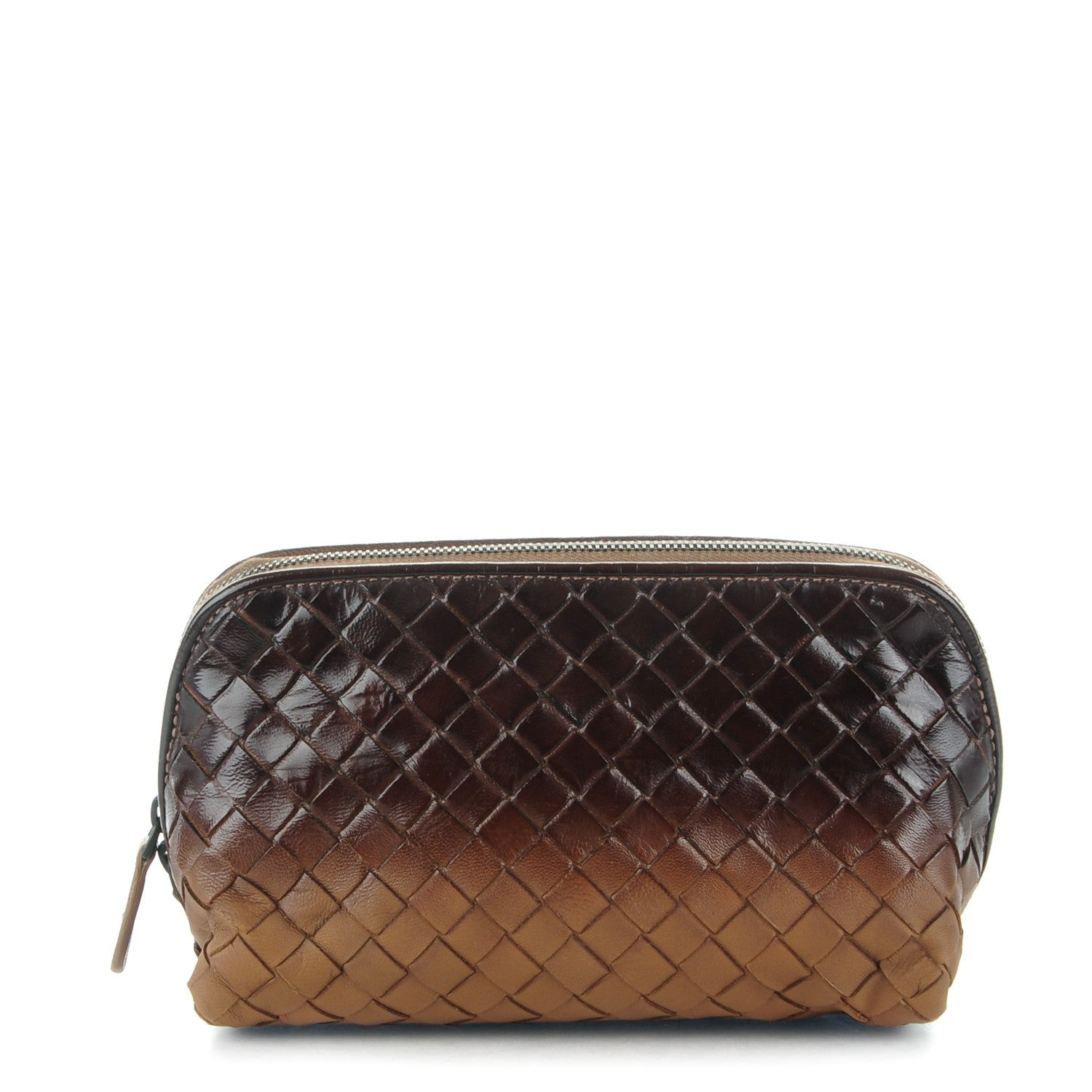 Bottega Veneta Nappa Patent Intrecciato Ombre Cosmetic Case Brown Taupe 1 of 8