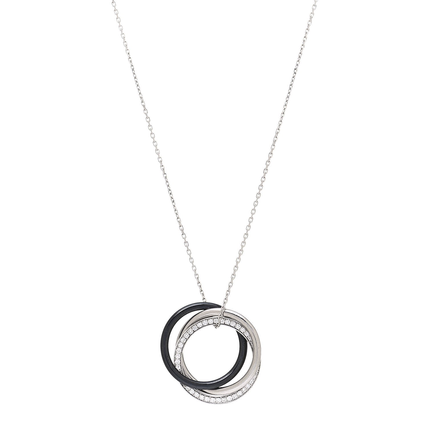 Cartier 18K White Gold Palladium Black Ceramic Diamond Trinity Pendant Necklace 1 of 5