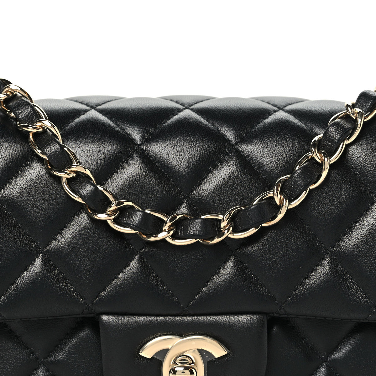 Lambskin Quilted Mini Rectangular Flap Black