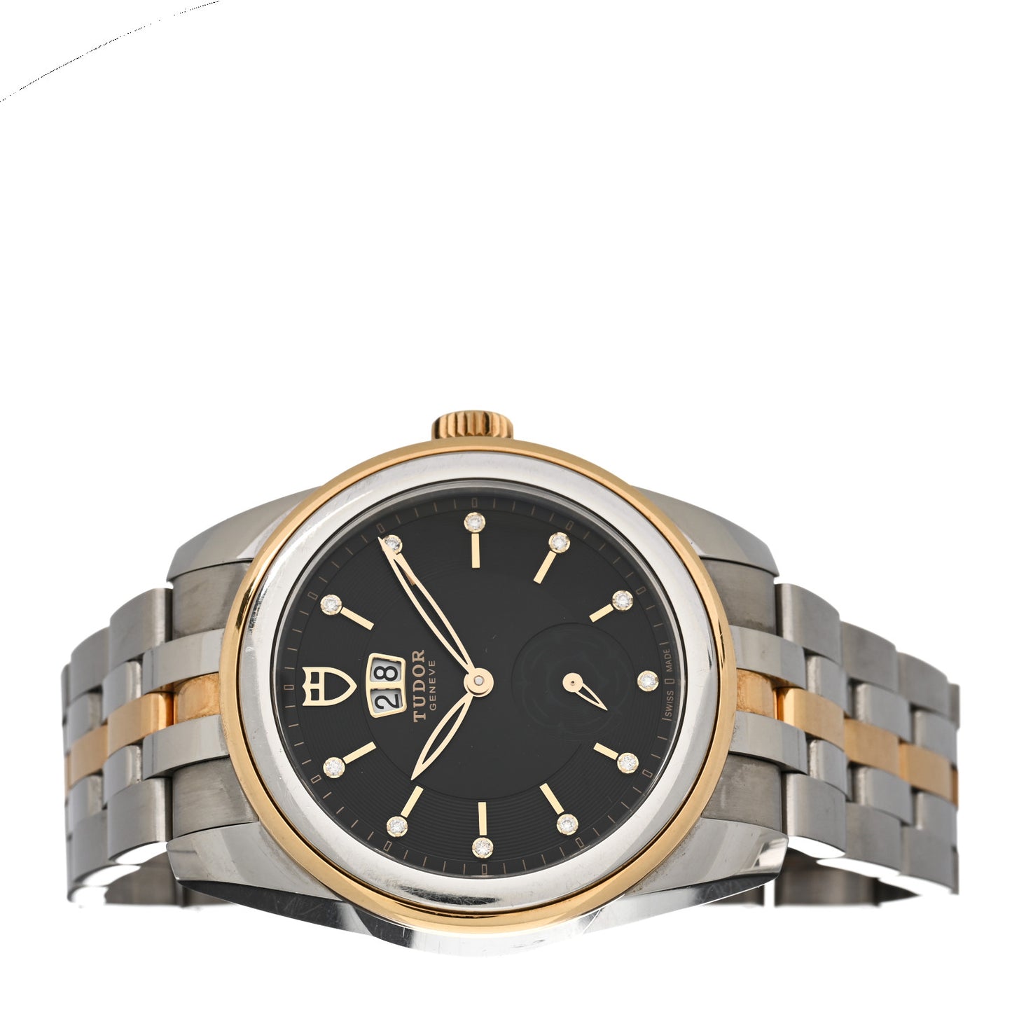 Stainless Steel 18K Yellow Gold Diamond 42mm Glamour Double Date Automatic Watch Black 57003