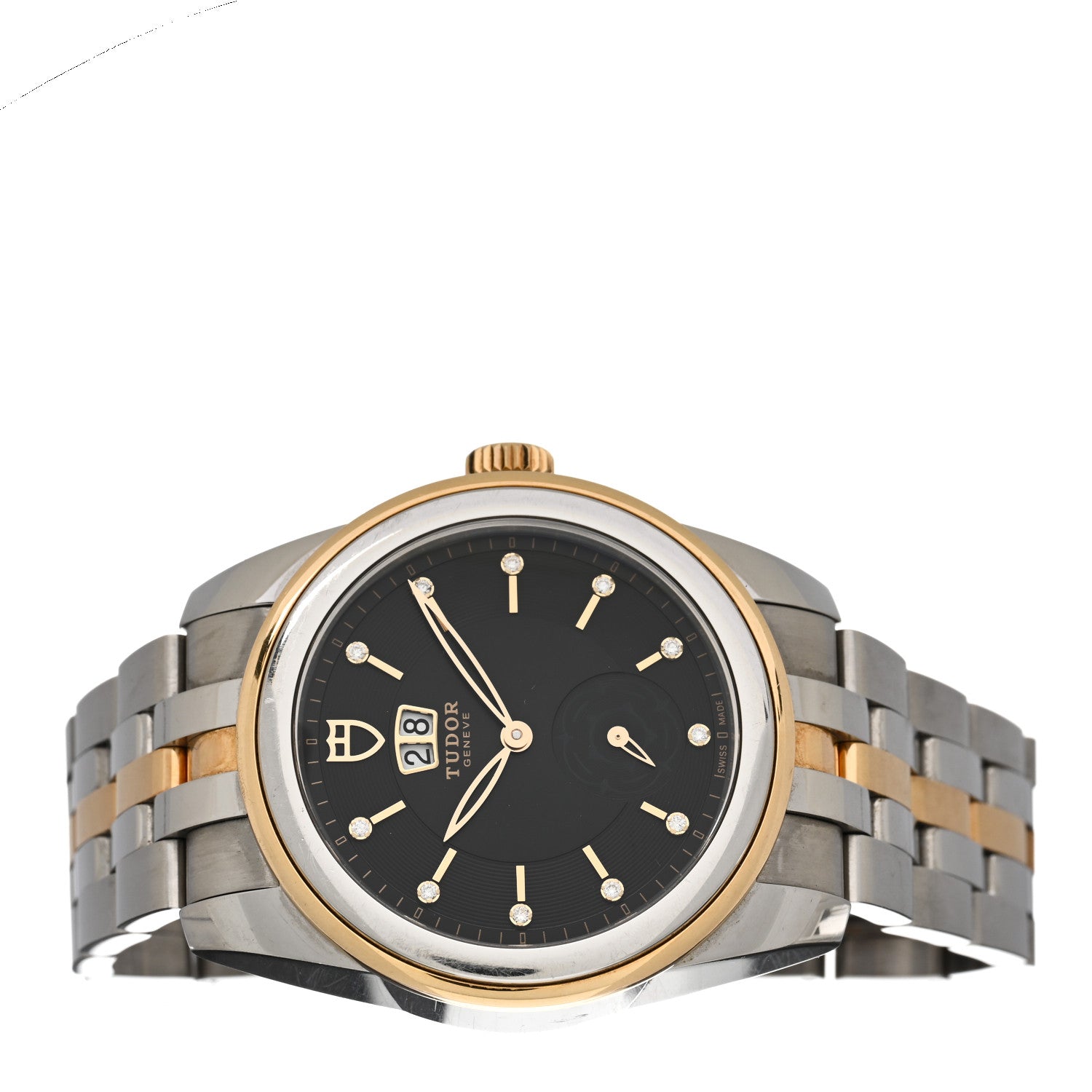 TUDOR Stainless Steel 18K Yellow Gold Diamond 42mm Glamour Double Date Automatic Watch Black 57003 2 of 4