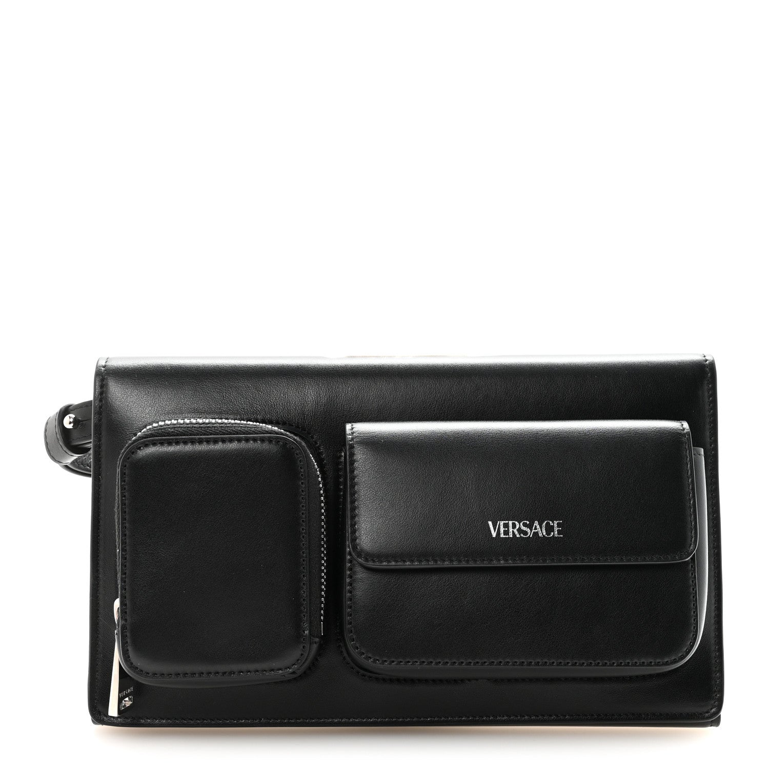 Versace Calfskin Trifold Document Case Clutch Black 1 of 7
