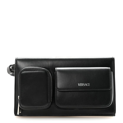 Versace Calfskin Trifold Document Case Clutch Black 1 of 7