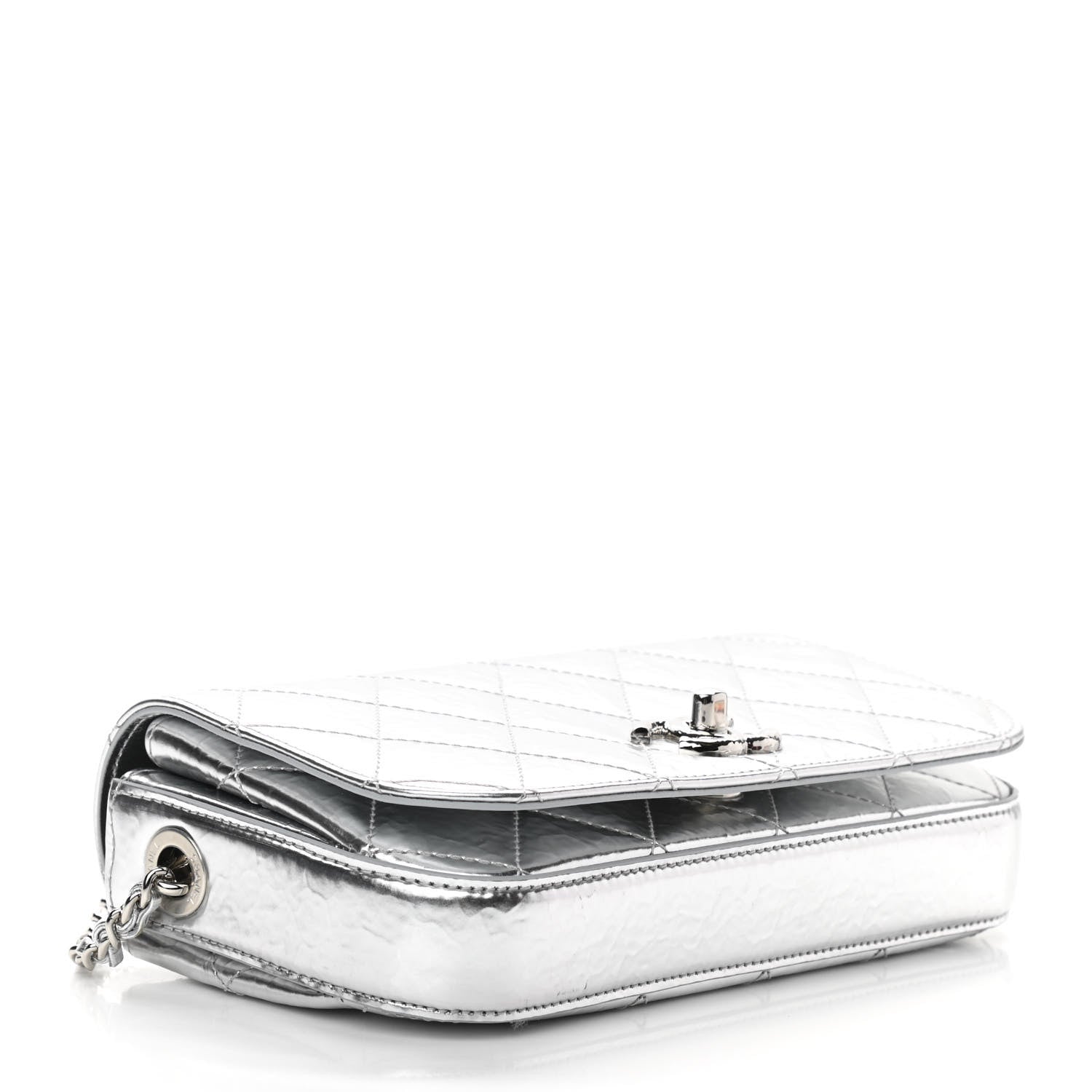 Chanel Hammered Metallic Calfskin Quilted Flap Silver 4 of 11