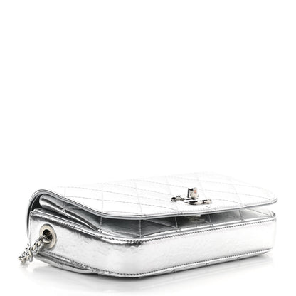 Chanel Hammered Metallic Calfskin Quilted Flap Silver 4 of 11