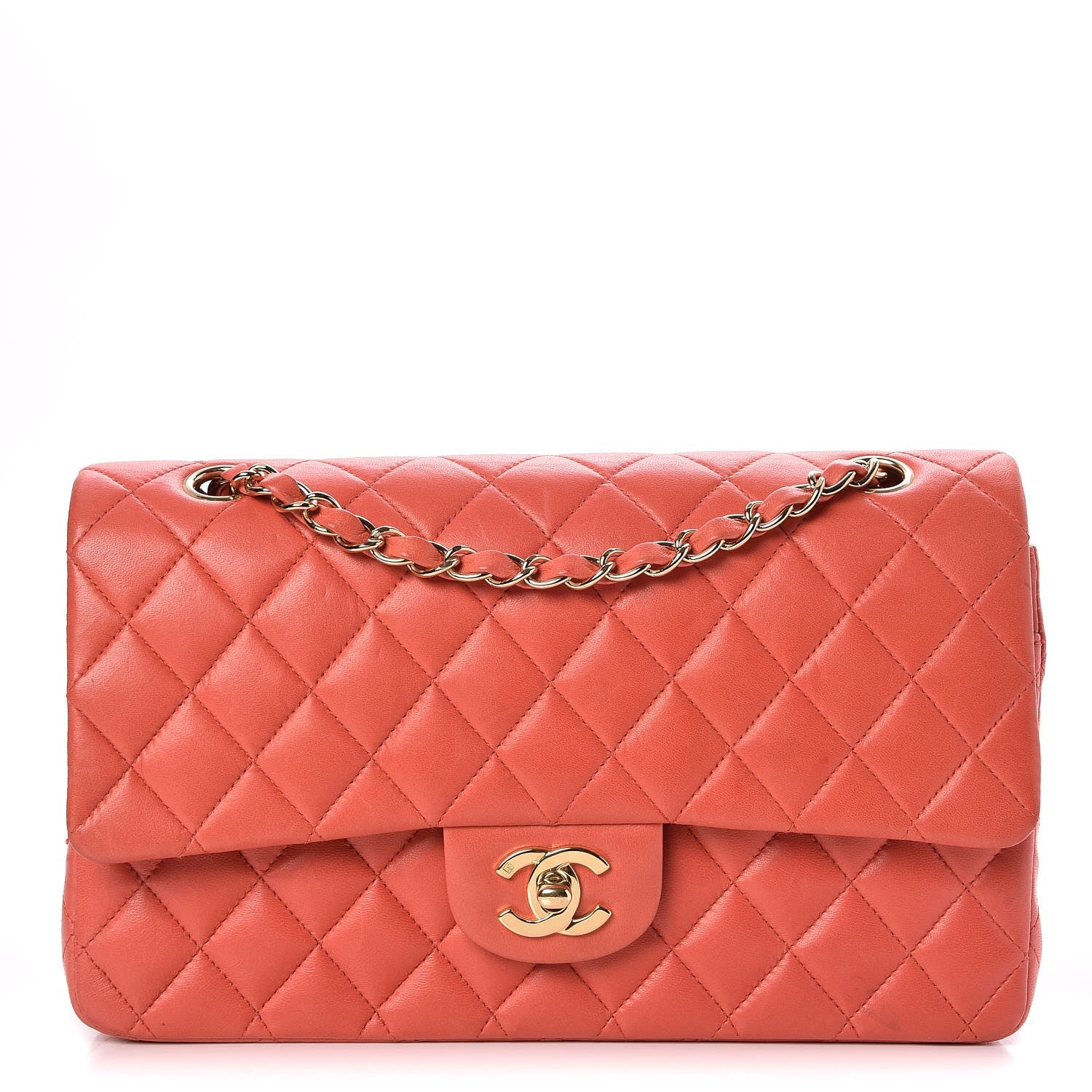 Chanel Lambskin Quilted Medium Double Flap Coral 1 of 7