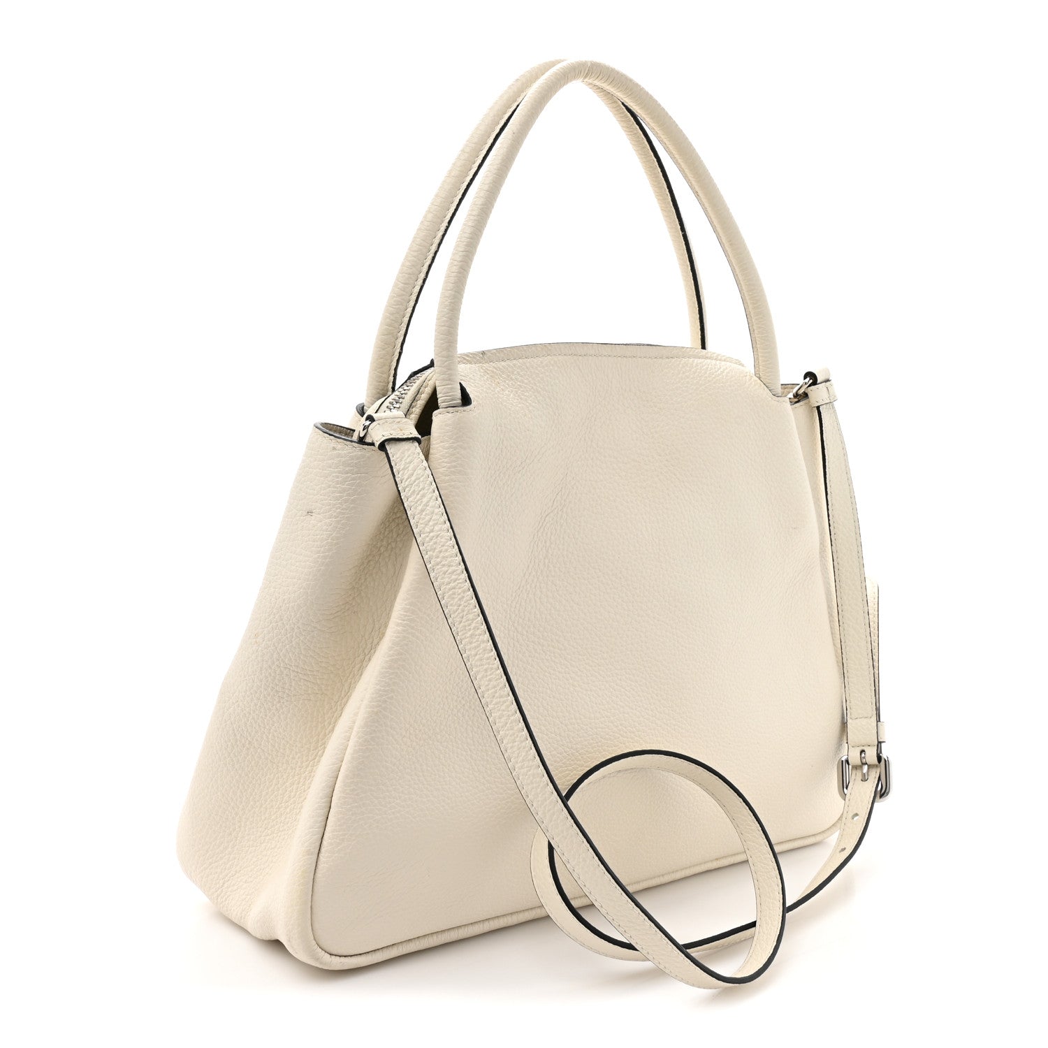 Prada Vitello Daino Soft Medium Zippered Top Handle Bag White 3 of 14