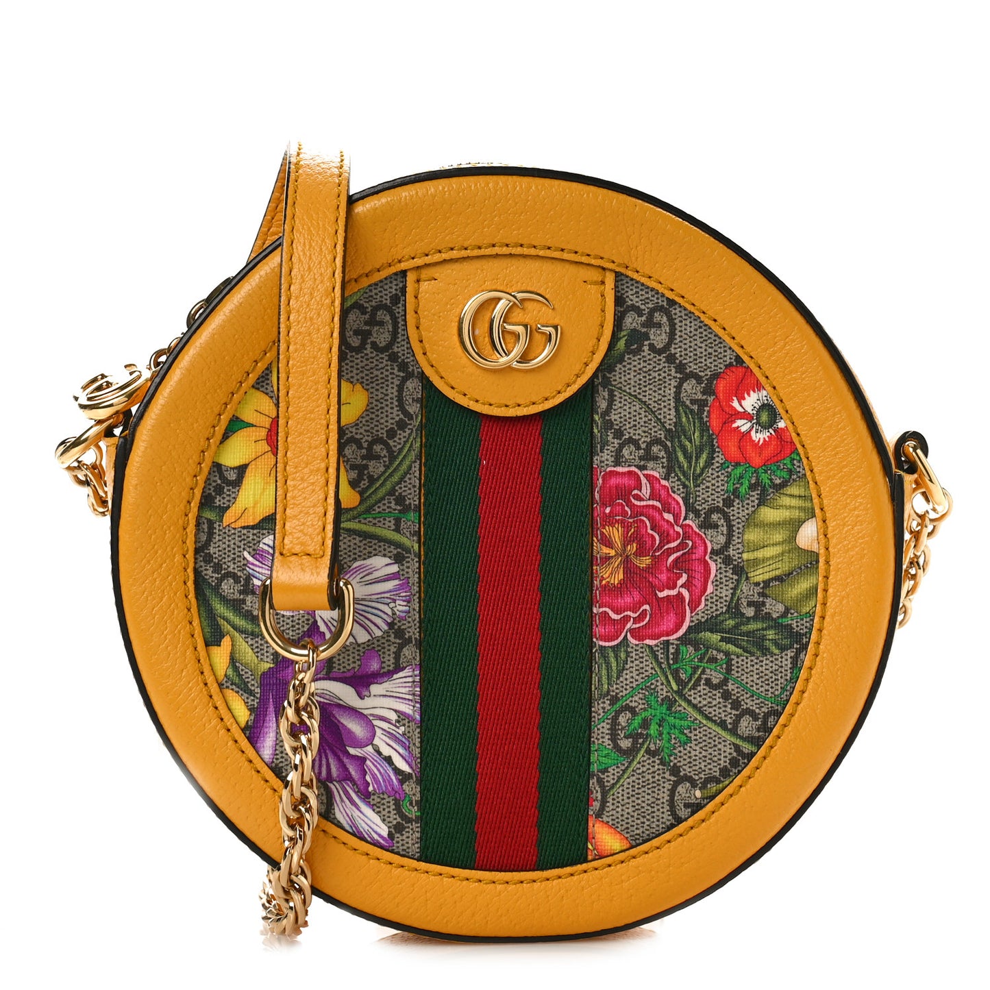 GG Supreme Monogram Flora Web Mini Ophidia Round Shoulder Bag Beige Multicolor Crop