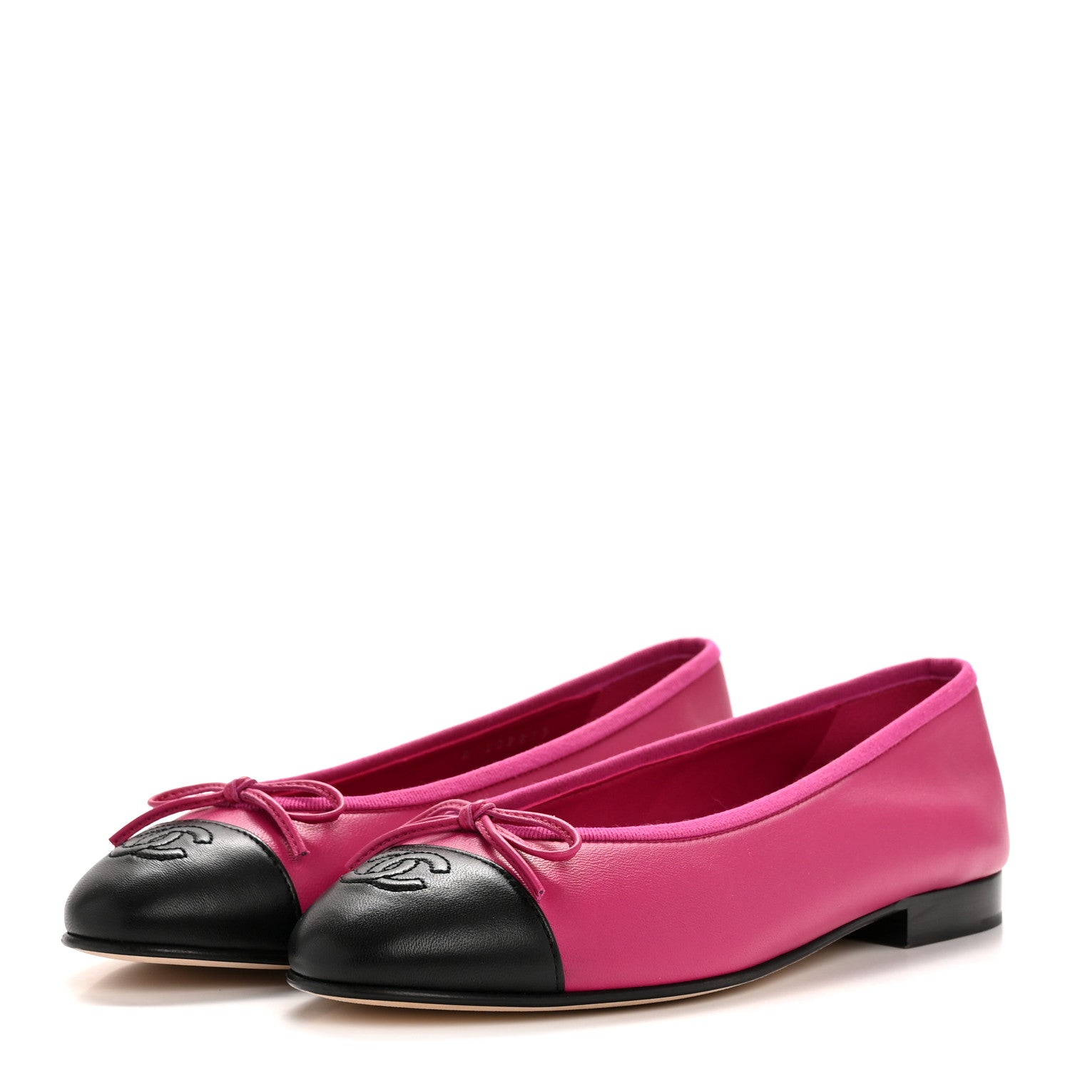 Chanel Calfskin Cap Toe CC Ballerina Flats 37.5 Fuchsia Black 4 of 10