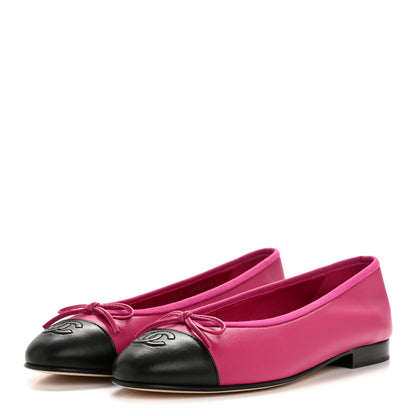 Chanel Calfskin Cap Toe CC Ballerina Flats 37.5 Fuchsia Black 4 of 10