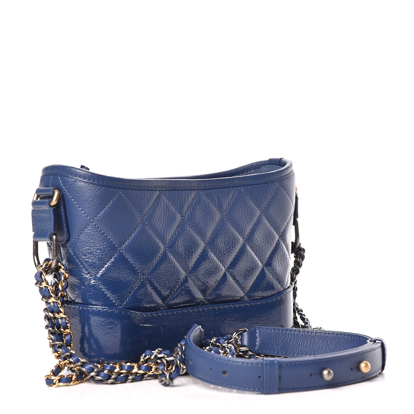 Patent Goatskin Quilted Small Gabrielle Hobo Blue