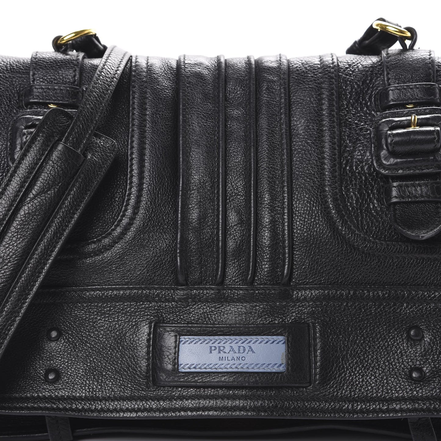 Glace Calfskin Etiquette Flap Shoulder Bag Black