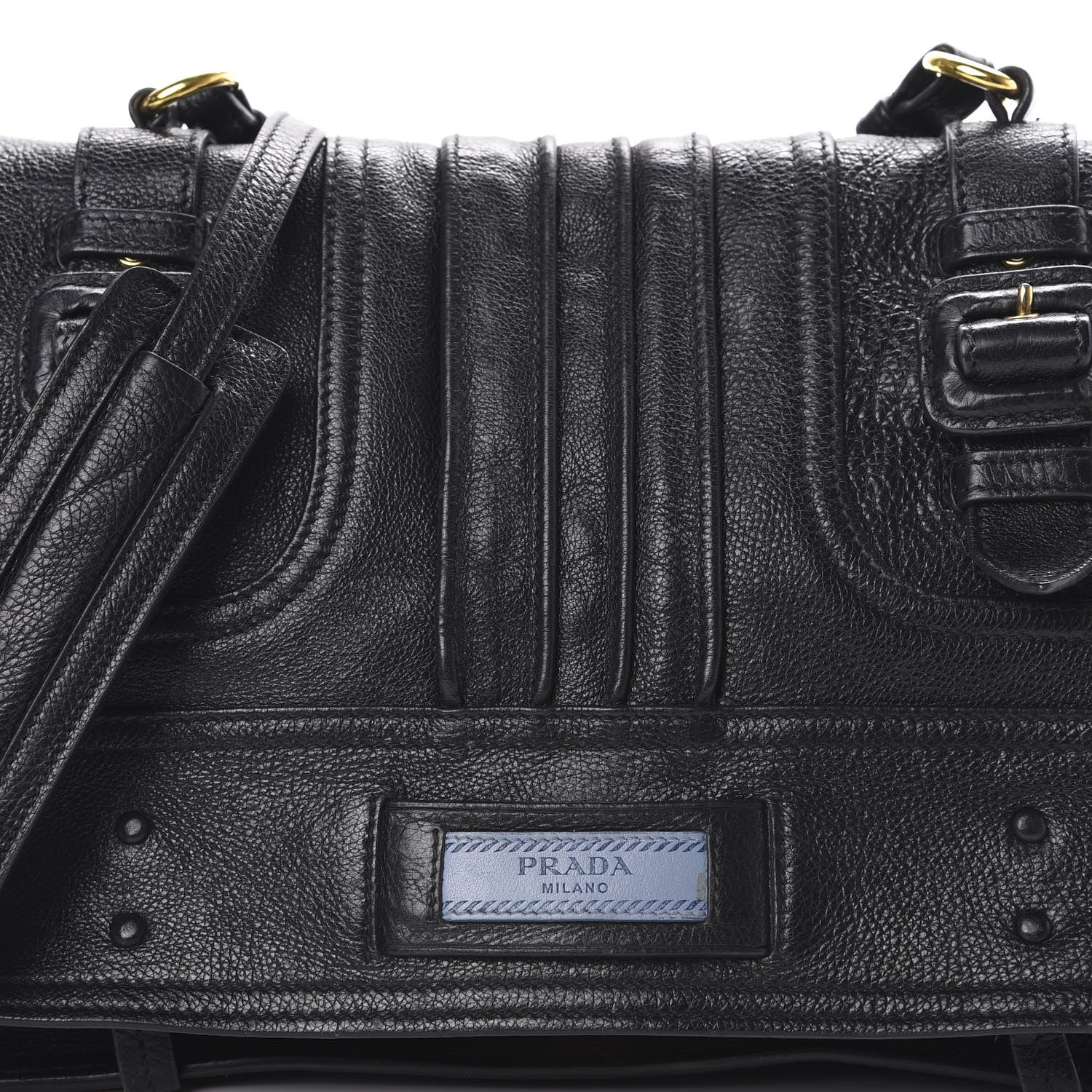 Prada Glace Calfskin Etiquette Flap Shoulder Bag Black 21 of 21