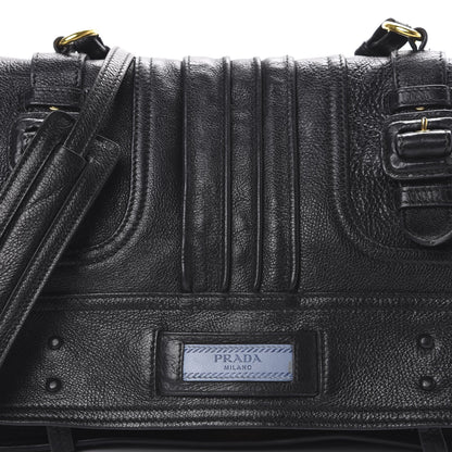 Prada Glace Calfskin Etiquette Flap Shoulder Bag Black 21 of 21
