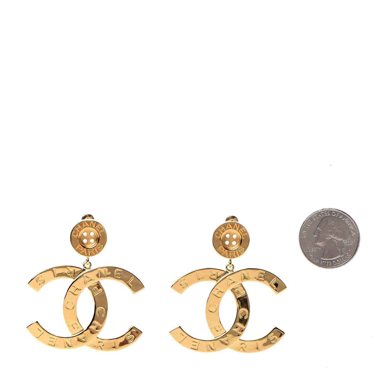 Chanel Metal Large Paris Button Earrings Gold 2 of 5