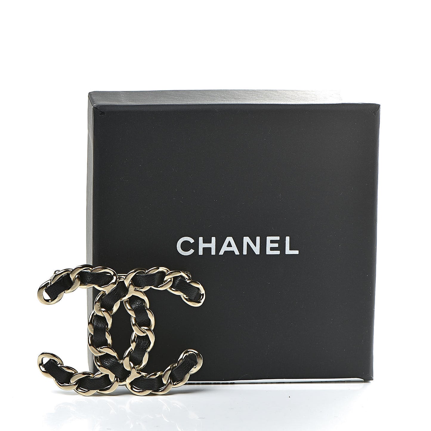Lambskin Chain CC Brooch Black Gold