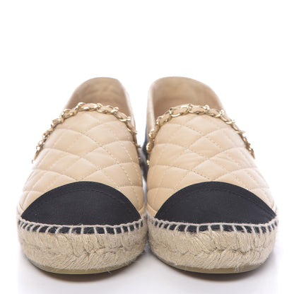 Chanel Lambskin Grosgrain Quilted CC Chain Espadrilles 39 Beige Black 2 of 10