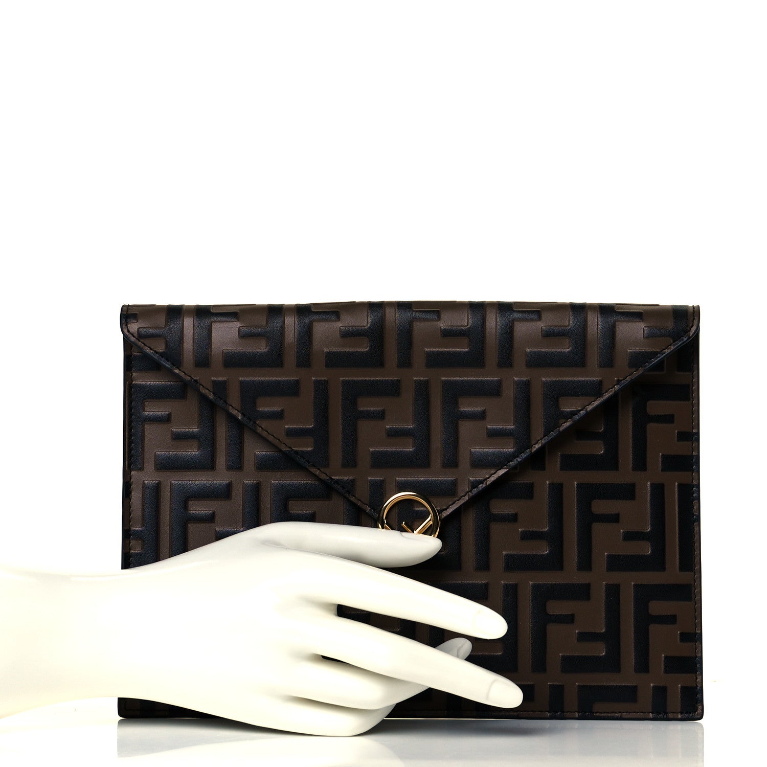 Fendi Vitello Soft F is Fendi Bi-Color FF 1974 Embossed Envelope Pouch Maya Black 7 of 8