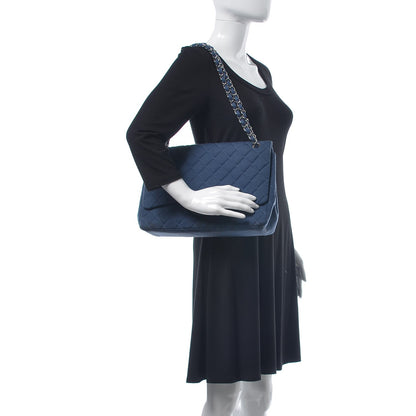 Chanel Jersey Quilted Maxi Single Flap Blue 3 of 14