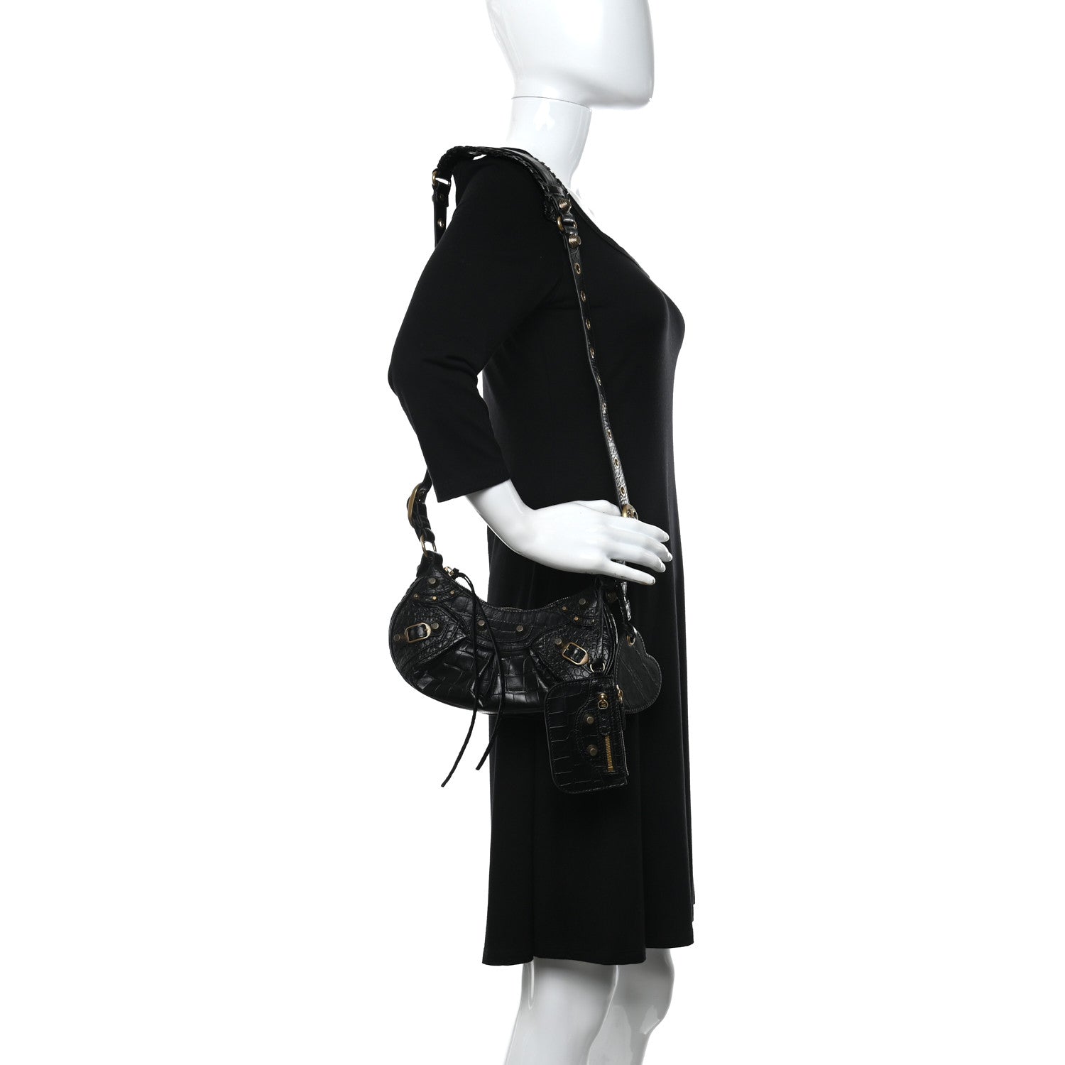 Balenciaga Extra Supple Calfskin Crocodile Embossed Monochrome Le Cagole Shoulder Bag XS Black 2 of 10
