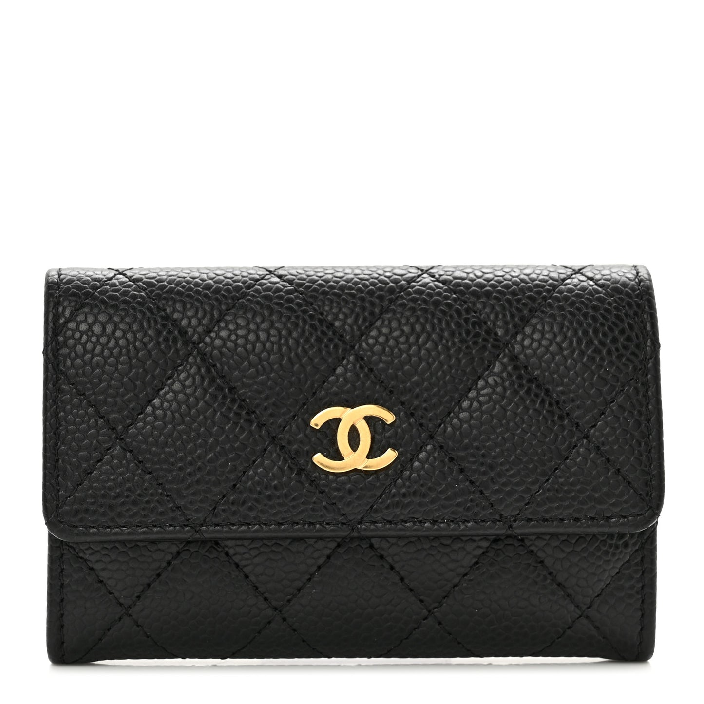 Caviar Quilted Flap Card Holder Black