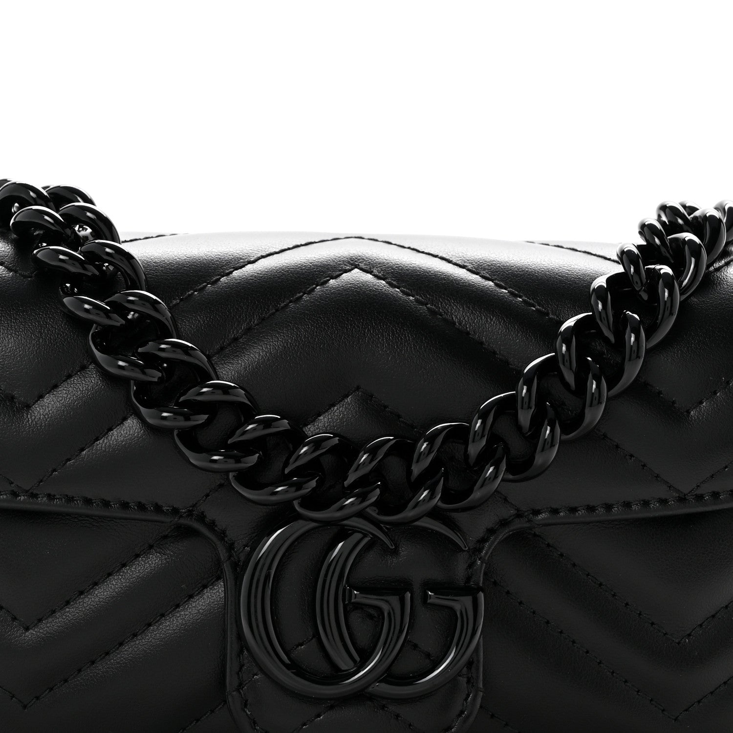Gucci Calfskin Matelasse Monochrome GG Marmont Chain Belt Bag Black 8 of 12