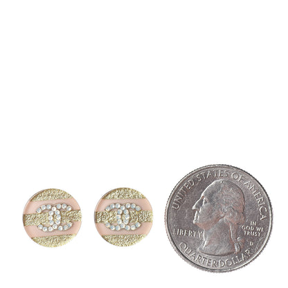 Chanel Resin Crystal Striped CC Earrings Pink Gold 2 of 5